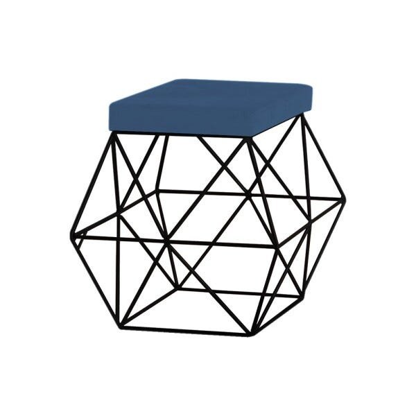 Puff Decorativo Sala de Estar Base Preto Trixie Suede Azul Marinho - Gran Belo - 1