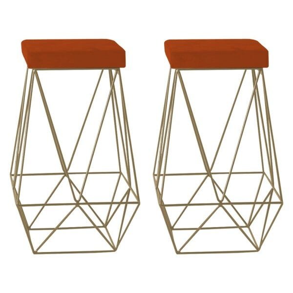 Kit 2 Banqueta Decorativa Kathy Base Gold Suede Telha - Gran Belo - 1