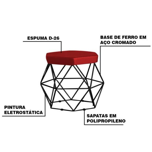 Kit 2 Puff Decorativo Base Preta Elsa Veludo Vermelho - Gran Belo - 3