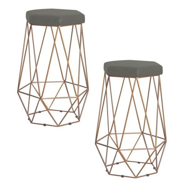 Kit 2 Banqueta Decorativa Rubel Base Gold Suede Cinza - Gran Belo - 1