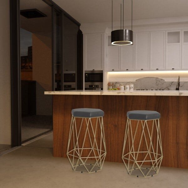 Kit 2 Banqueta Decorativa Rubel Base Gold Suede Cinza - Gran Belo - 5