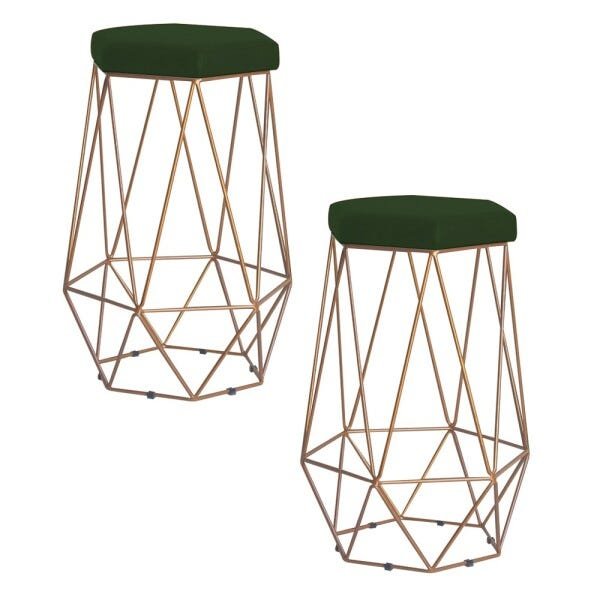 Kit 2 Banqueta Decorativa Rubel Base Gold Suede Verde - Gran Belo - 1
