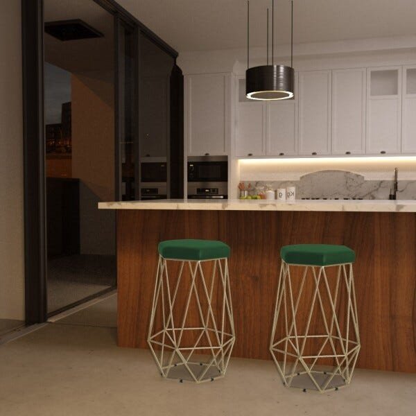 Kit 2 Banqueta Decorativa Rubel Base Gold Suede Verde - Gran Belo - 5