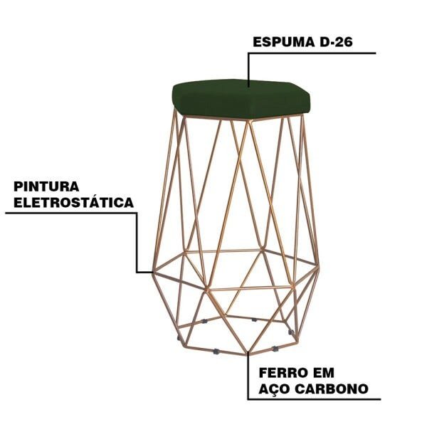 Kit 2 Banqueta Decorativa Rubel Base Gold Suede Verde - Gran Belo - 3