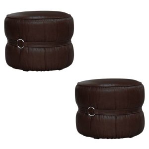Kit 2 Puff Decorativo Sala de Estar Rene Debrum Couro Marrom - Gran Belo