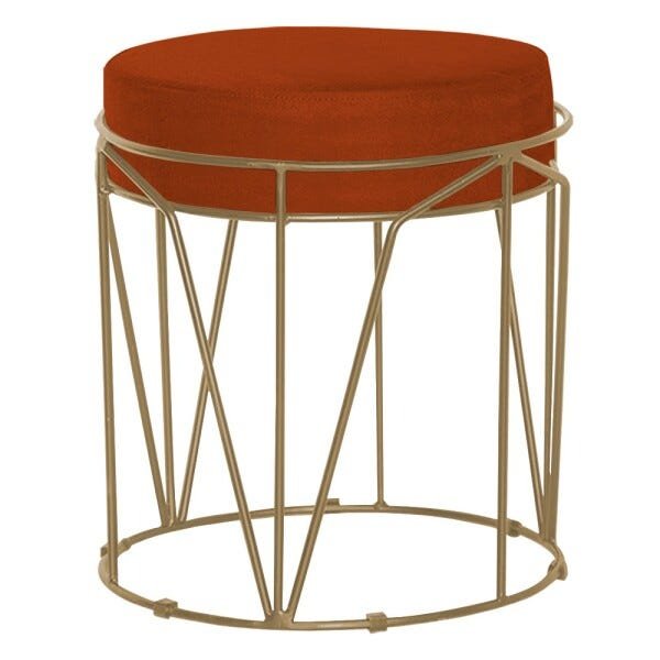 Puff Decorativo Sala de Estar Base Gold Chloe Suede Telha - Gran Belo - 1