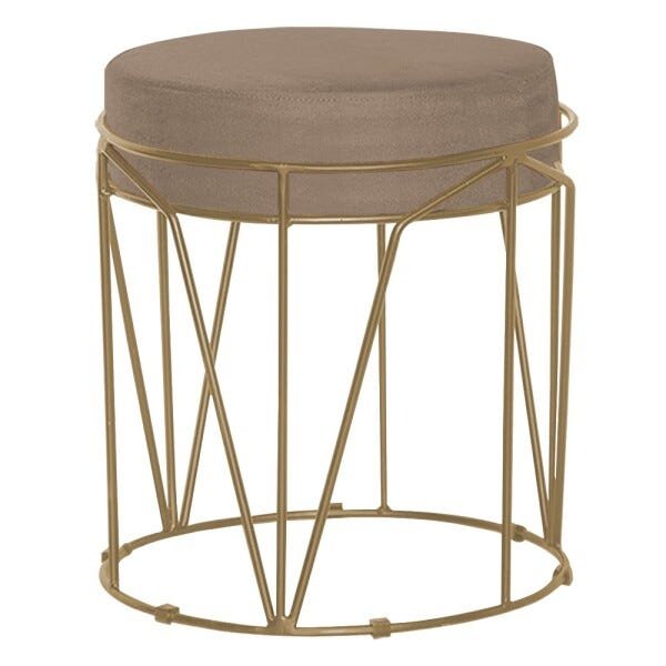Puff Decorativo Sala de Estar Base Gold Chloe Suede Cappuccino - Gran Belo - 1