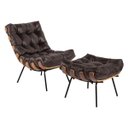 Ver imagem 1 de Poltrona com Puff Costela em Couro Legítimo Marrom Touro & Cia