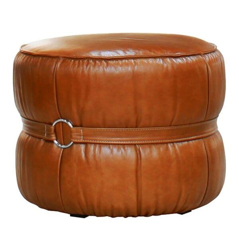 Puff Decorativo Sala de Estar Rene Debrum Couro Caramelo - Gran Belo