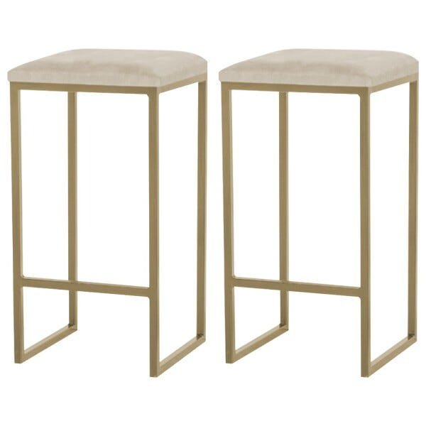 Kit 2 Banqueta Decorativa Billie Base Gold Veludo Bege - Gran Belo - 1
