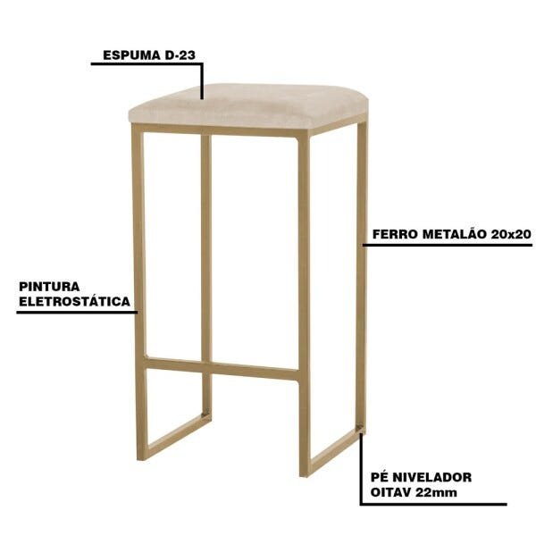 Kit 2 Banqueta Decorativa Billie Base Gold Veludo Bege - Gran Belo - 3