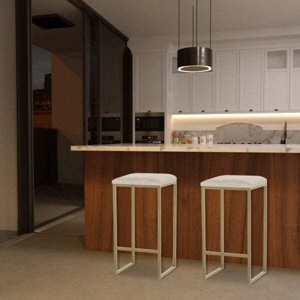 Kit 2 Banqueta Decorativa Billie Base Gold Veludo Bege - Gran Belo - 6