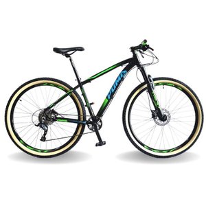 BICICLETA 29 PUMABIKE LINCE 9V STEEZ, FREIO HID, K7, SUSP TRAVA GUIDÃO, PRETO VERDE E AZUL, 19
