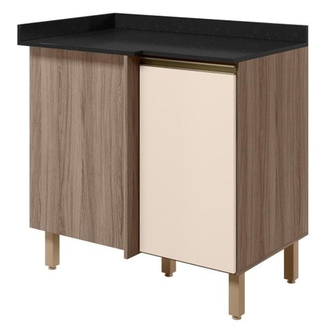 Balcão de Canto com Tampo Kali Premium 1 Porta 1 Prateleira MDF 88,5cm Carvalho Toq Off White