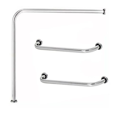 Kit 01 Barra de apoio em L 60x60cm lado Vaso sanitário + 02 Alças de 60cm Reta