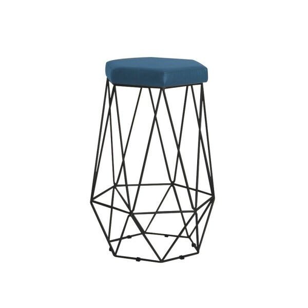 Banqueta Decorativa Rubel Base Preta Suede Azul Marinho - Gran Belo - 1
