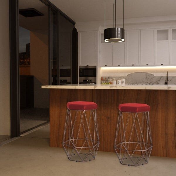 Banqueta Decorativa Rubel Base Bronze Veludo Vermelho - Gran Belo - 6