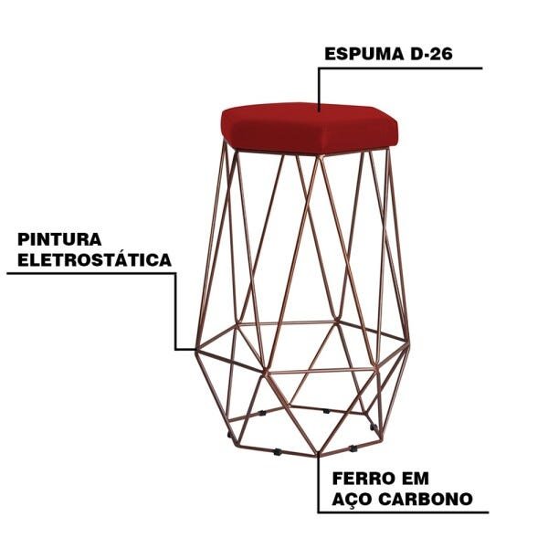 Banqueta Decorativa Rubel Base Bronze Veludo Vermelho - Gran Belo - 3
