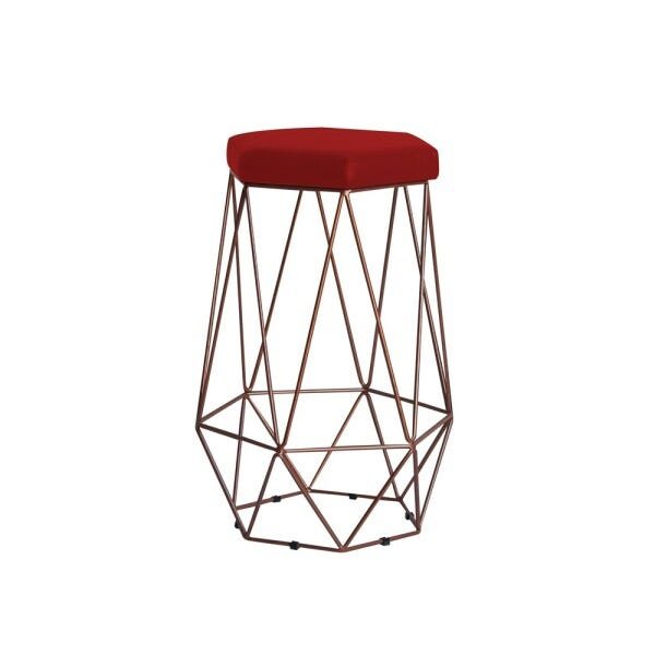 Banqueta Decorativa Rubel Base Bronze Veludo Vermelho - Gran Belo - 1
