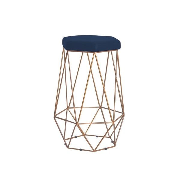 Banqueta Decorativa Rubel Base Gold Veludo Azul - Gran Belo - 1