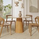 Ver imagem 3 de Mesa de Jantar Redonda 120cm Scandi 6 Lugares Lamina Natural de Madeira Off White Vidro