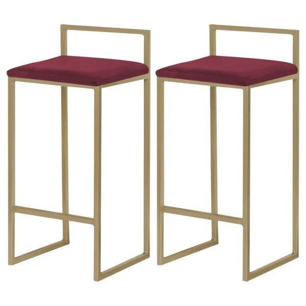 Kit 2 Banquetas Decorativa Jasmine Base Gold Suede Bordô - Gran Belo - 1