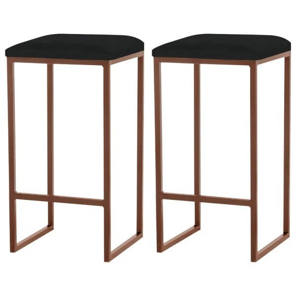 Kit 2 Banqueta Decorativa Billie Base Bronze Suede Preto - Gran Belo - 1