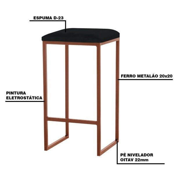 Kit 2 Banqueta Decorativa Billie Base Bronze Suede Preto - Gran Belo - 3