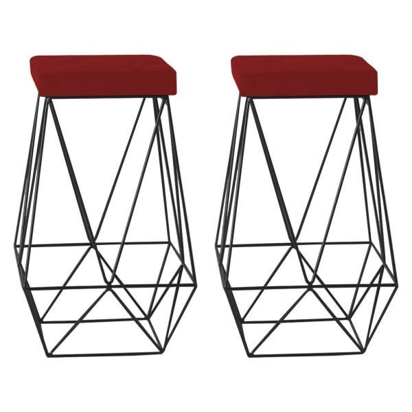 Kit 2 Banqueta Decorativa Kathy Base Preta Veludo Vermelho - Gran Belo - 1