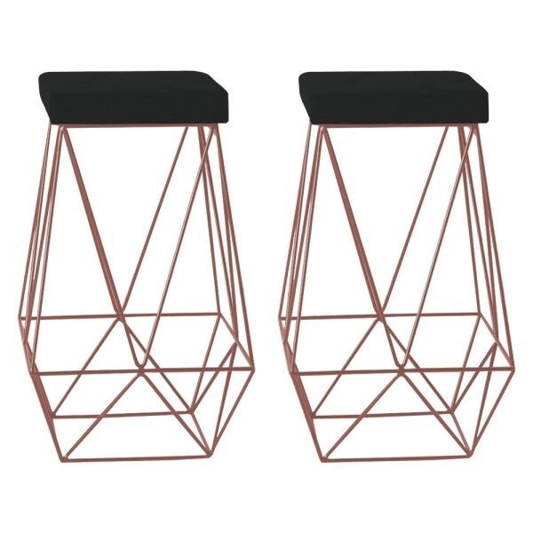Kit 2 Banqueta Decorativa Kathy Base Bronze Suede Preto - Gran Belo - 1