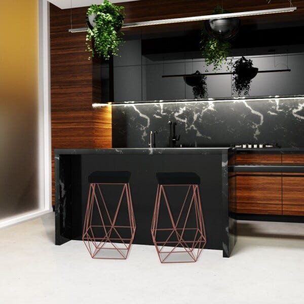 Kit 2 Banqueta Decorativa Kathy Base Bronze Suede Preto - Gran Belo - 6