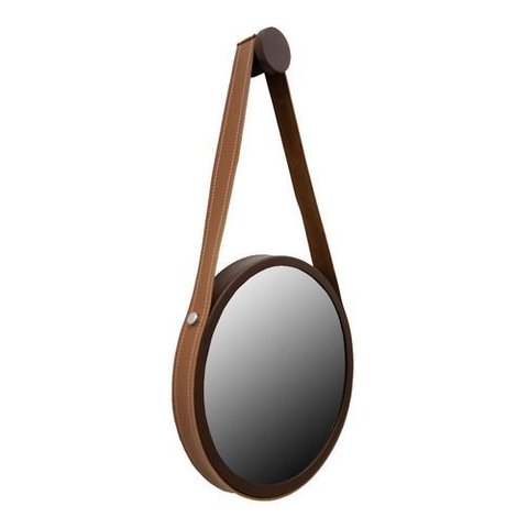 Espelho Redondo Adnet Alça 60cm + Suporte - Premium Luxo - Marrom