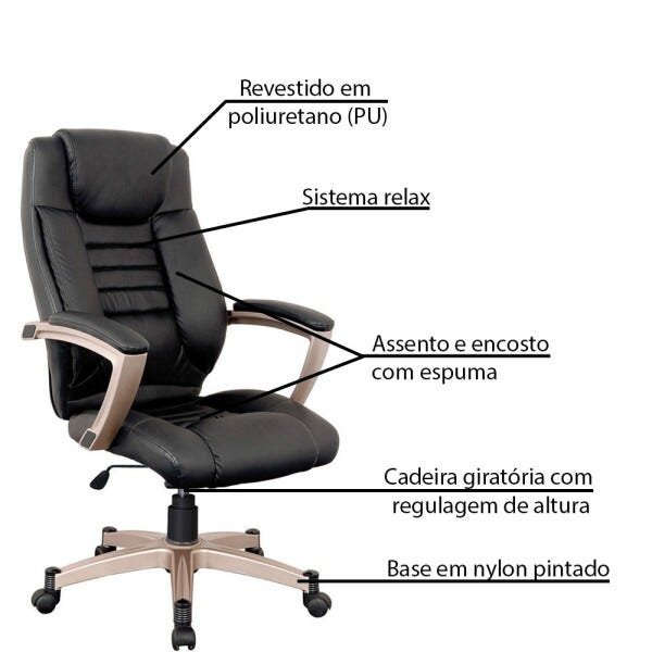 Cadeira de Escritório Home Office Rainbow Giratória Pu Preto - 2
