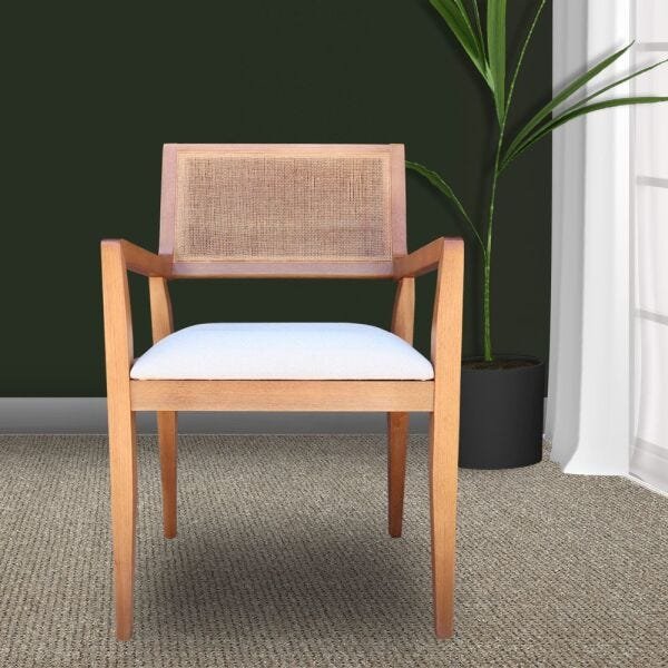 Kit 6 Cadeiras Decorativas Sala de Jantar Megan Amêndoa Linho Bege - Gran Belo - 6