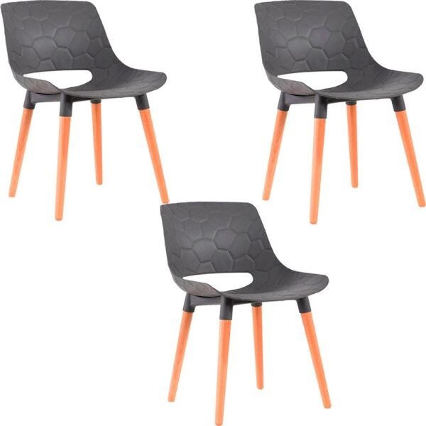 Kit 3 Cadeiras Decorativas para Salas e Cozinhas Livclean (Pp) Cinza - Gran Belo - 1
