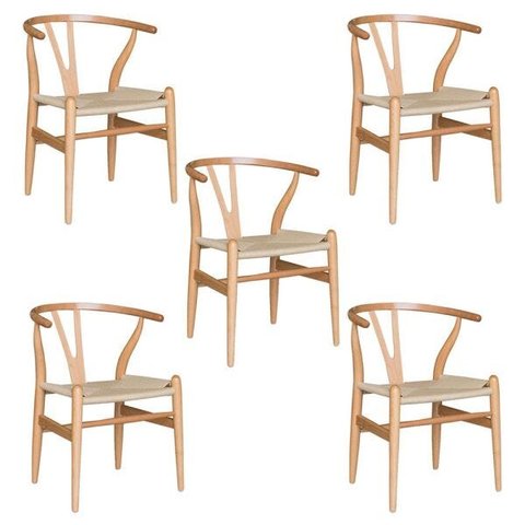 Kit 5 Cadeiras Decorativas Sala de Jantar e Cozinha Bella Madeira Bétula Bege - Gran Belo
