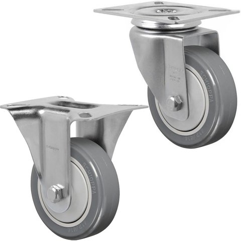 4 Rodízio Giratório Gl 412 Bp + 2 Roda Fixa Pvc Placa sem Freio 4 Polegadas Fl 412 Bp Schioppa