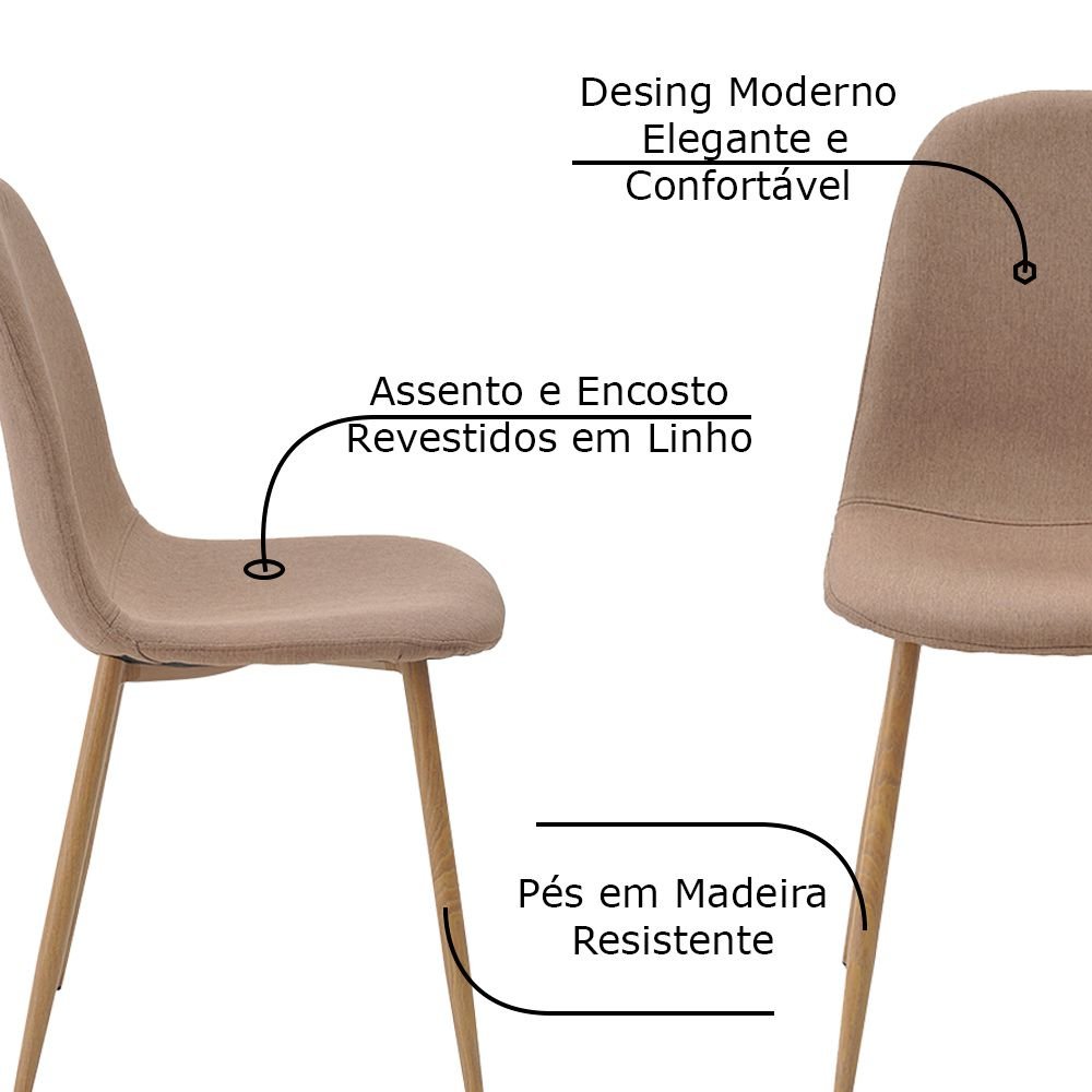 Kit 4 Cadeiras Decorativas Sala e Escritório Base Clara Emotion Caqui Linho - 3