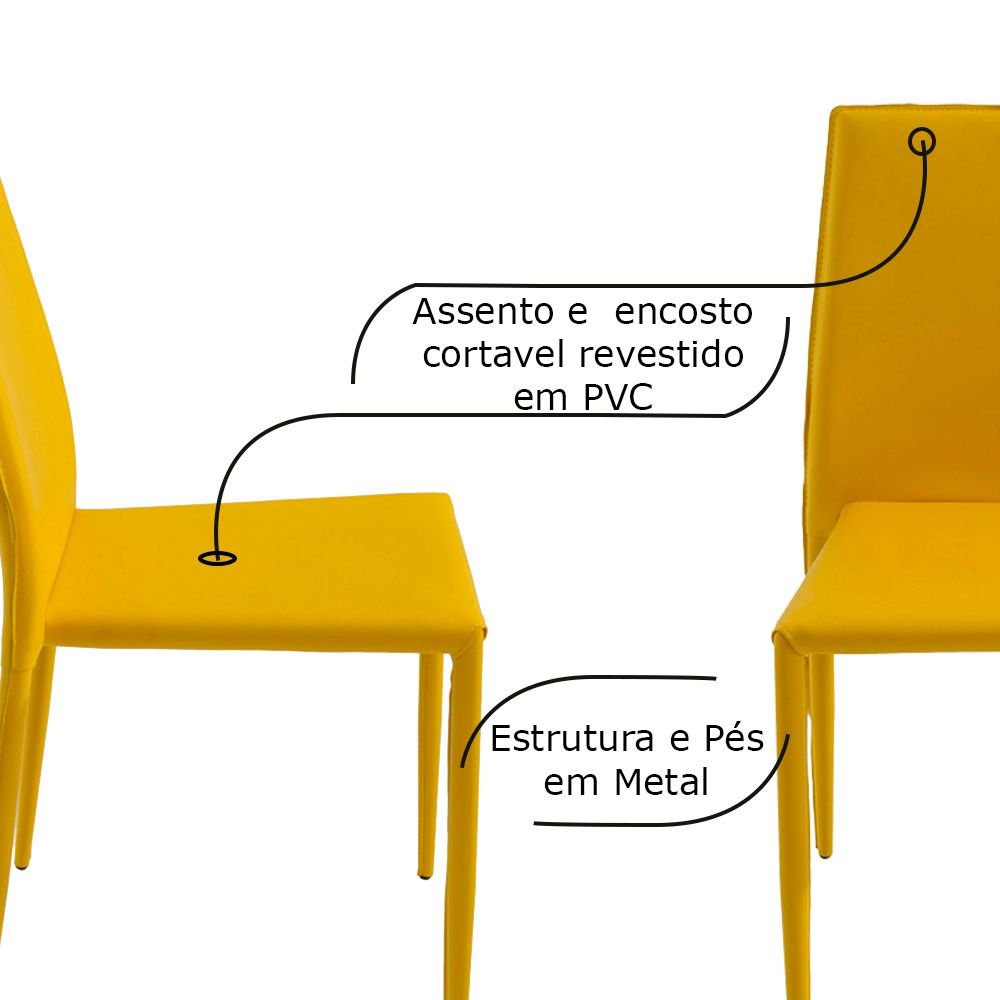 Kit 5 Cadeiras Decorativas Sala e Cozinha Karma PVC Amarela - Gran Belo - 3
