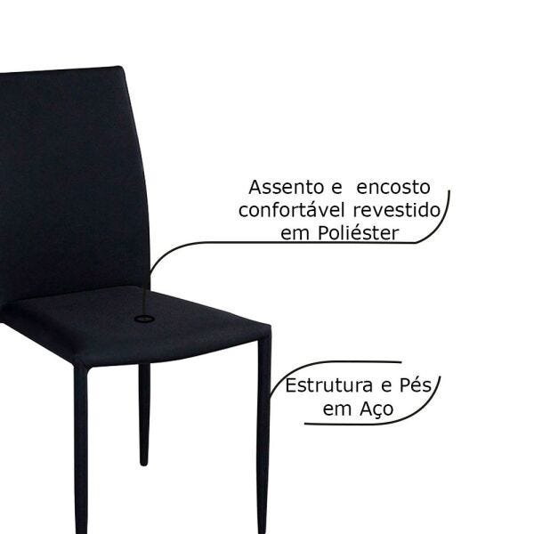 Kit 5 Cadeiras Decorativas Sala e Cozinha Karma Poliéster Preta - Gran Belo - 3
