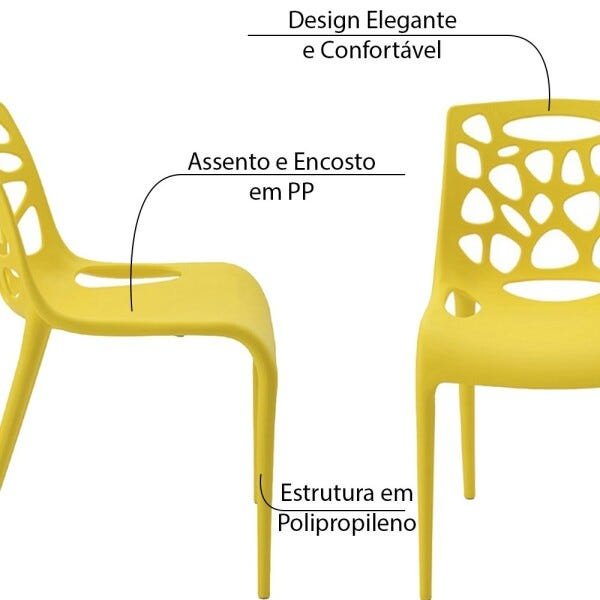 Kit 2 Cadeiras Decorativas Sala e Cozinha Lalunna (Pp) Amarela- Gran Belo - 3