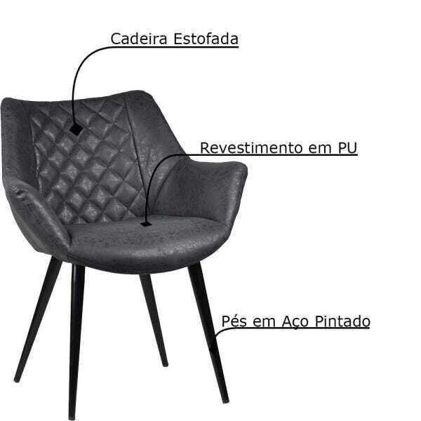 Kit 5 Cadeiras Decorativas Sala e Escritório Mandalla Pu Preta - 3
