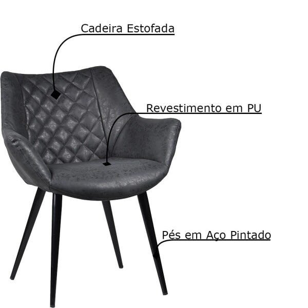 Kit 3 Cadeiras Decorativas Sala e Escritório Mandalla Pu Preta - 3