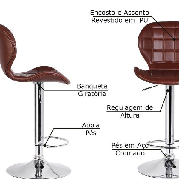 Kit 3 Banquetas Decorativas Sala e Cozinha Born PU Marrom  Gran Belo - 2