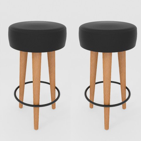 Kit 2 Banqueta Alta Cozinha 70cm Estofada Preto Madeira Maciça Urban