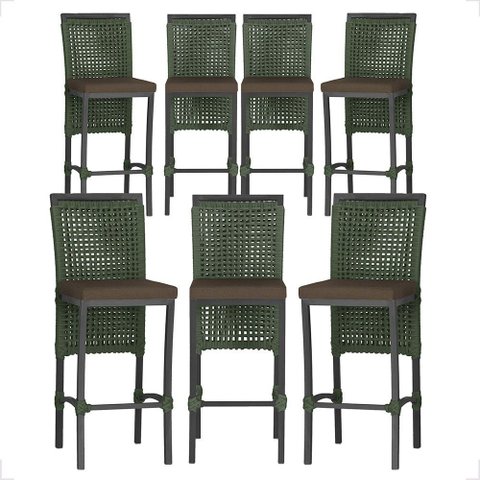 7 Banquetas em Alumínio Roma Preta Corda Náutica Tecido 9