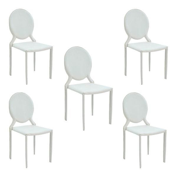 Kit 5 Cadeiras Decorativas Sala e Cozinha Karma Medalhão PVC Branca - Gran Belo - 1