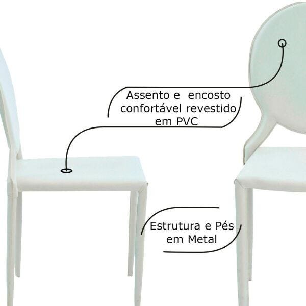 Kit 5 Cadeiras Decorativas Sala e Cozinha Karma Medalhão PVC Branca - Gran Belo - 3