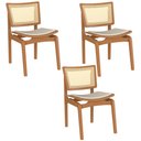 Ver imagem 1 de Kit 3 Cadeiras Decorativas Sala de Jantar Madeira Champagne Ravi Linho Bege - Gran Belo