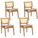 Ver imagem 1 de Kit 4 Cadeiras Decorativas Sala de Jantar Madeira Champagne Ravi Linho Bege - Gran Belo